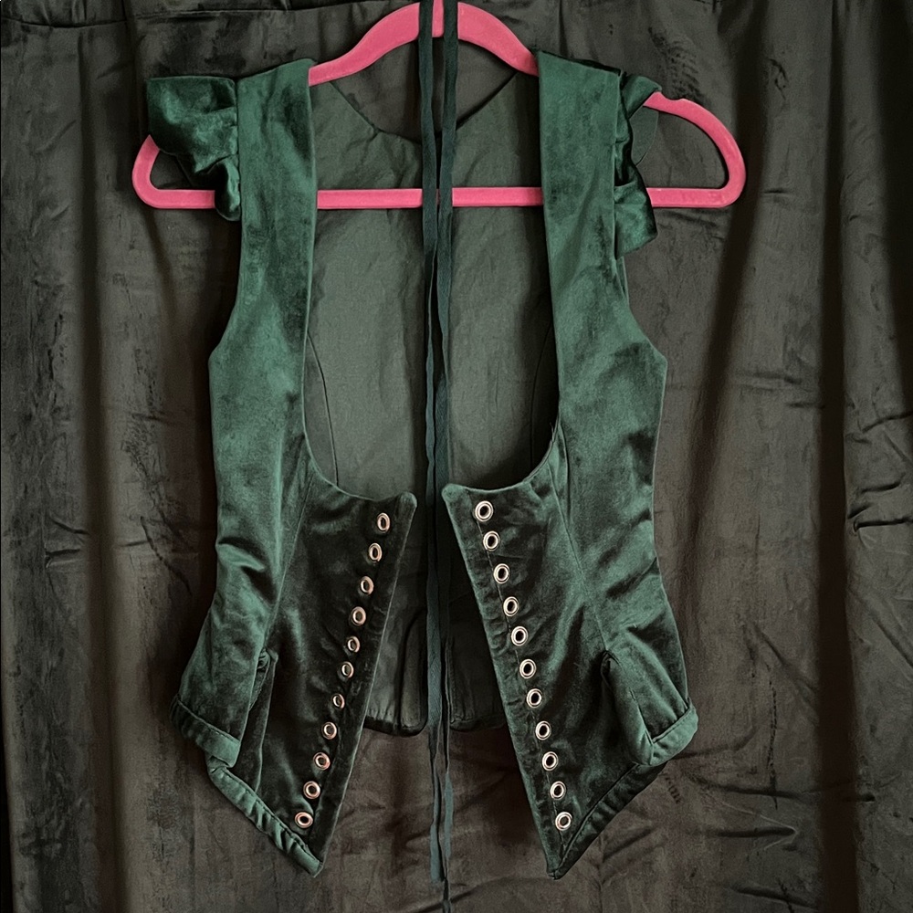 ARMSTREET LIKE BODICE GREEN VELVET LARP RENFAIRE SCA MEDIEVAL CORSET PRINCESS